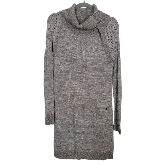 Prana Archer Sweater Dress Brown Women's Size Med Snap Button Turtle Neck - Picture 3 of 9